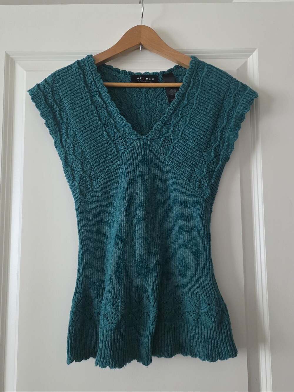 Y2k Babydoll Knit Top Vneck Dark Teal Axcess Coquette Boho Womens M Y2k Chic
